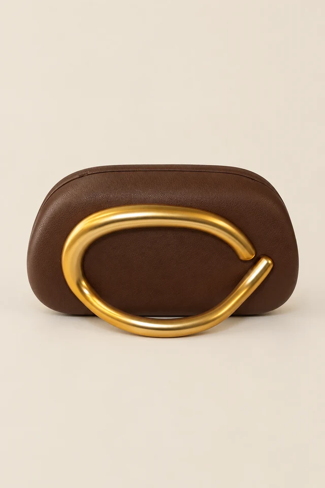 Brown oval-handle bag.