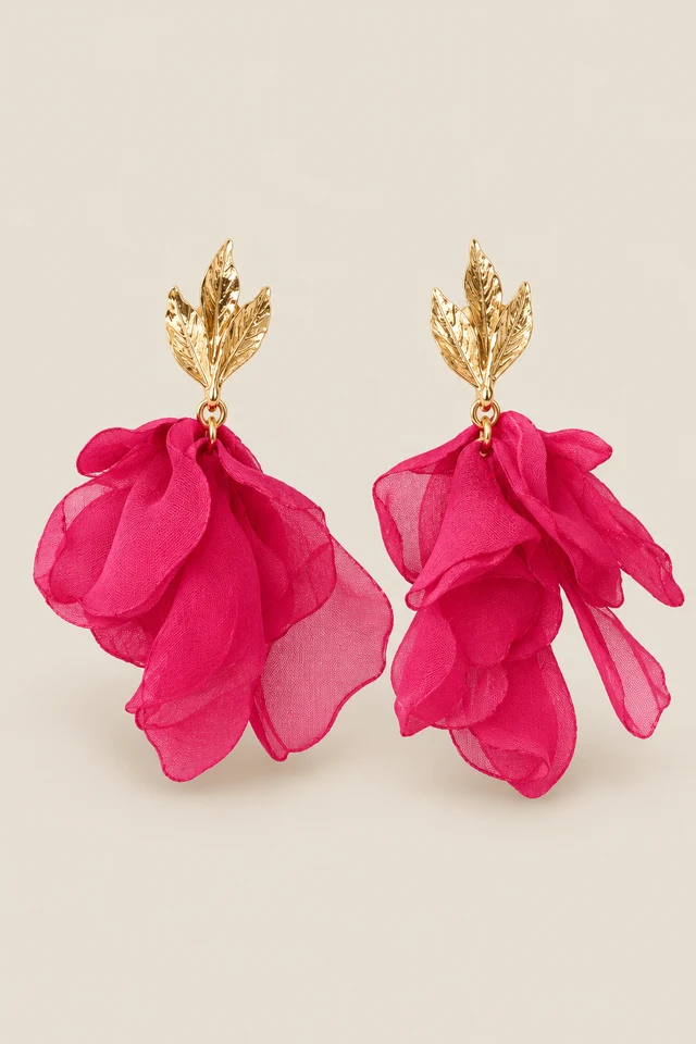 Fuchsia petal drop earrings.