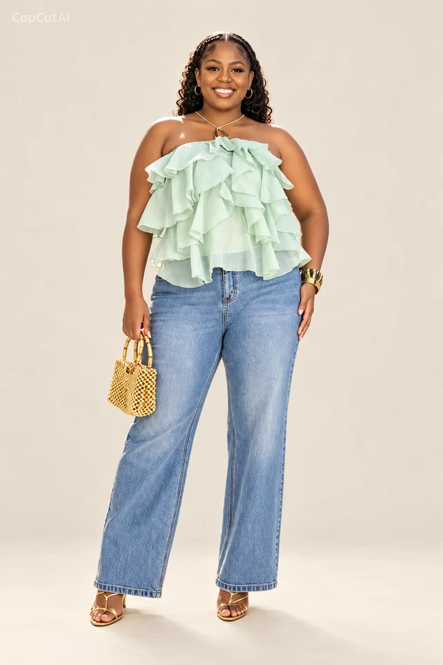 Mint ruffle top & jeans.