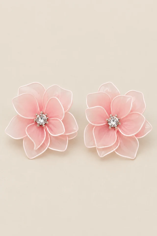 Pink layered flower earrings.
