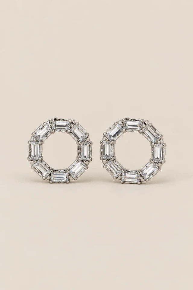 Silver stone hoop earrings.