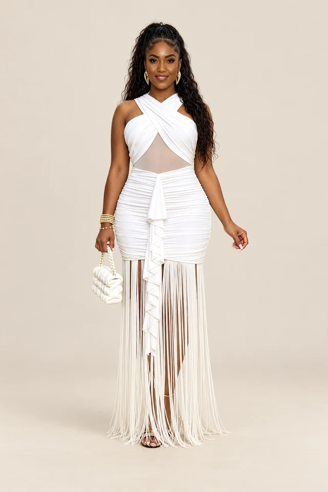 White fringe dress.