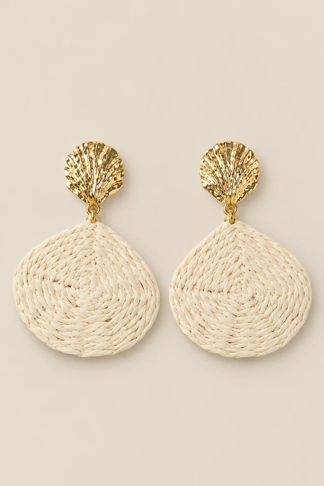 Woven round drop earrings.
