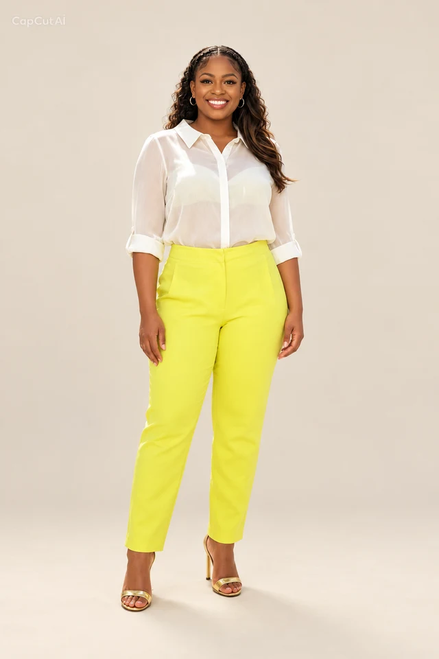 Yellow trousers & shirt.