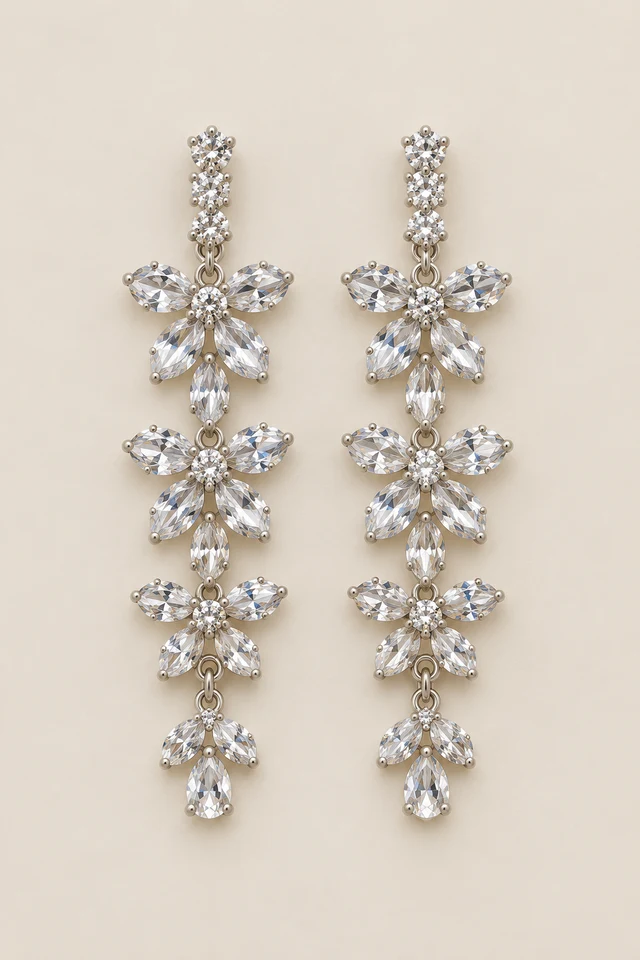 Tiered floral sparkling chandelier earrings.